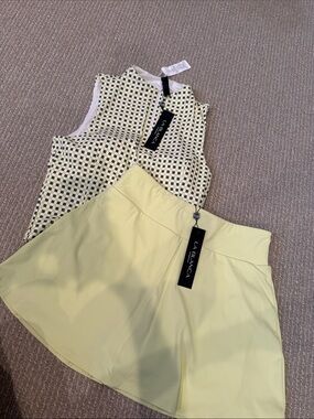 La Blanca Pale Yellow Tile-Print Tank with Lemon Skort